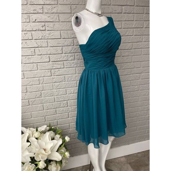 Zaxants One Shoulder Deep Teal Fit & Flare Dress Size S - Picture 4 of 10